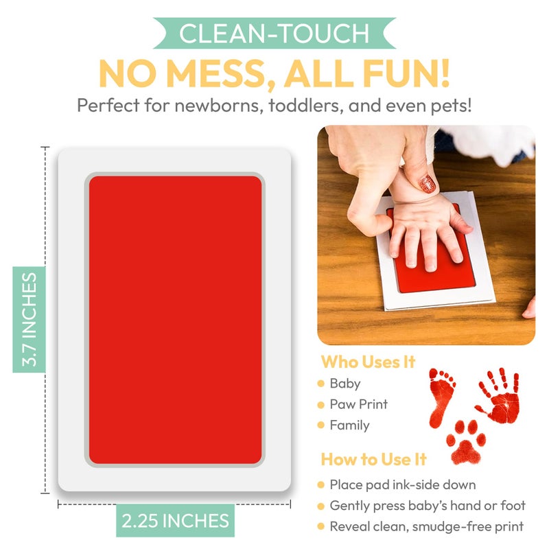 Tiny Gifts Clean Touch Ink Pad for Baby Handprints and Footprints - Inkless Infant Hand & Foot Stamp - Safe for Babies, Doesn’t Touch Skin - Perfect Family Memory or Gift - Red Print Kit by Tiny Gifts - Image 2